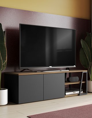 Meuble TV design ALBI en bois noyer/noir